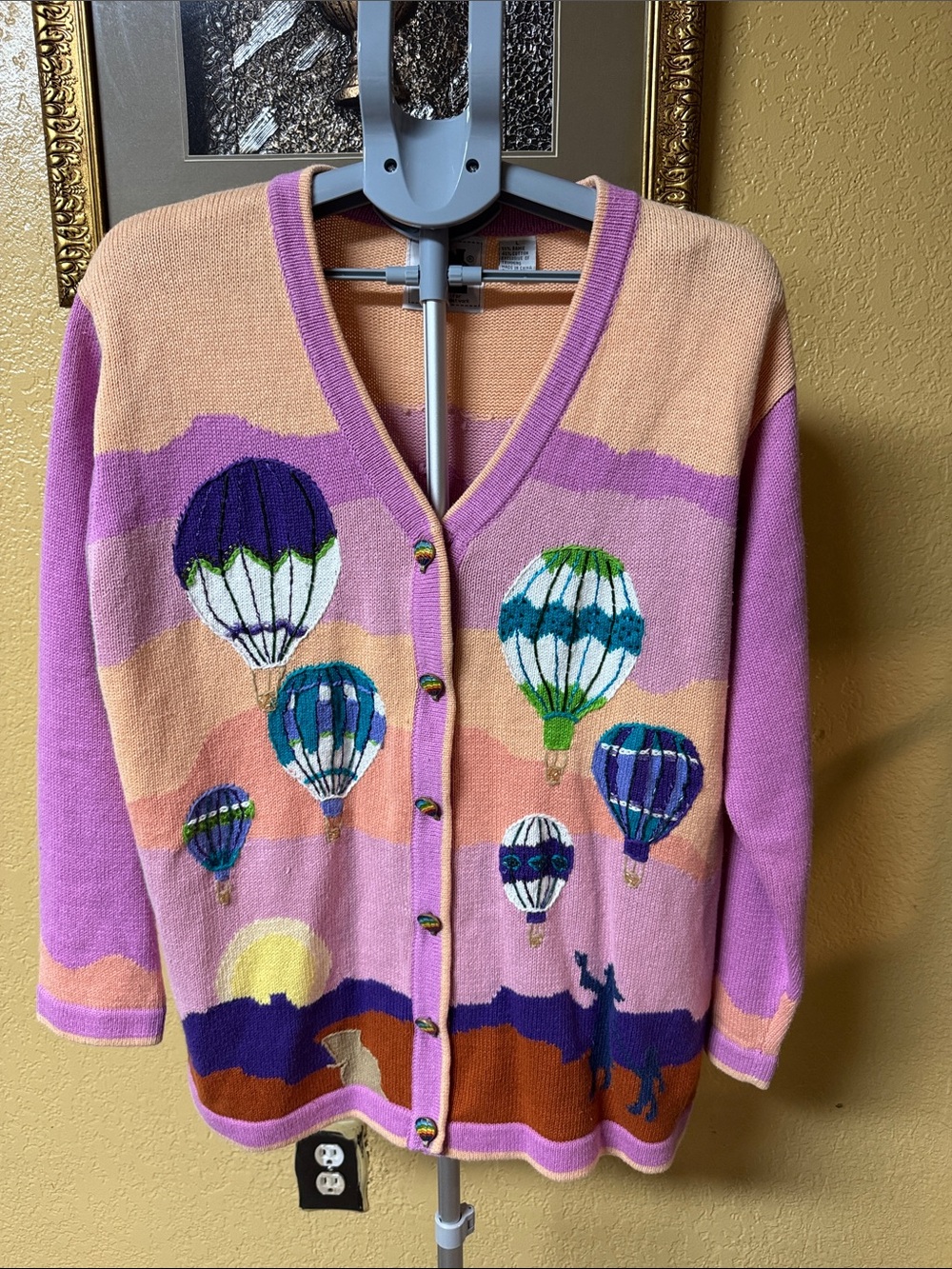 Storybook Knits Pink, Peach and Purple Hot Air Balloon Cardigan
